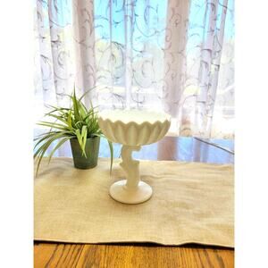 Vintage Lotus  Milk Glass Compote Indiana Glass, Pedestal Bowl